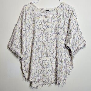 Womens One Size Pastel Fringe Textured Top Boho Artsy Festival Shirt